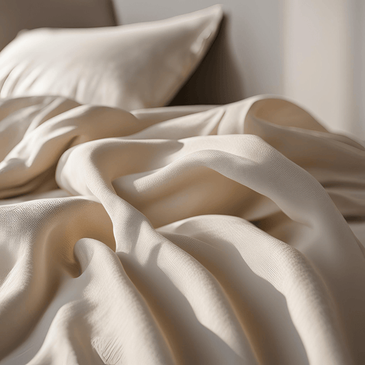 Witte, zachte lakens op een netjes opgemaakt bed met zachte stoffentextuur.