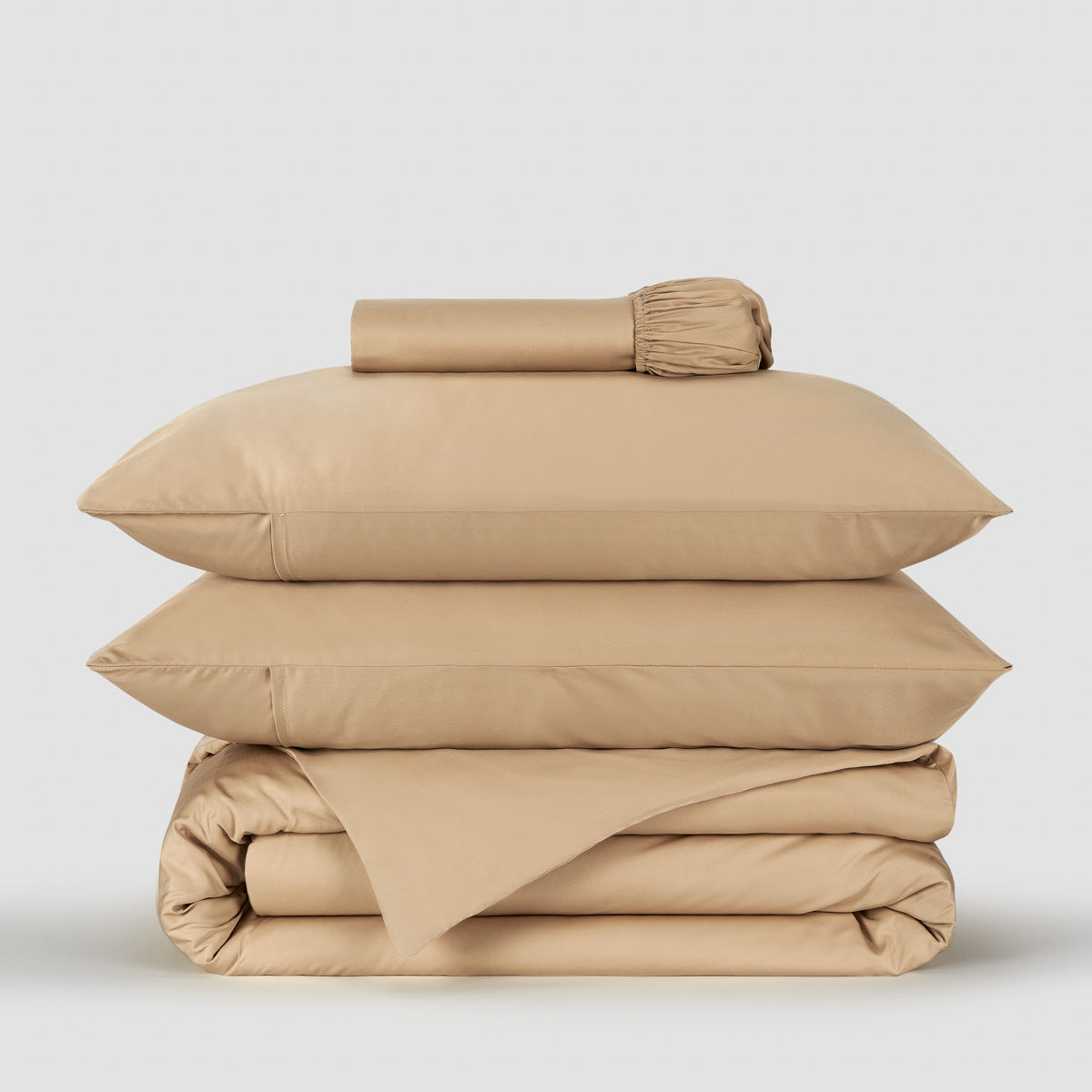Bege Areia - Jogo Capa de Edredão roupa de cama bege bambu by Momo Cotton – tecido de cetim 300 fios, suave, respirável e sustentável.