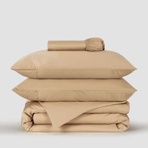 Sable Beige - Housse de Couette Bambou, Satin 300 fils, Douce, Respirante et Durable par Momo Cotton