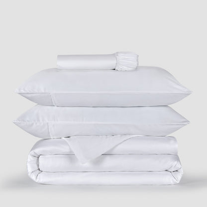 Branco - Jogo Capa de Edredão roupa de cama Branco bambu by Momo Cotton – tecido de cetim 300 fios, suave, respirável e sustentável.