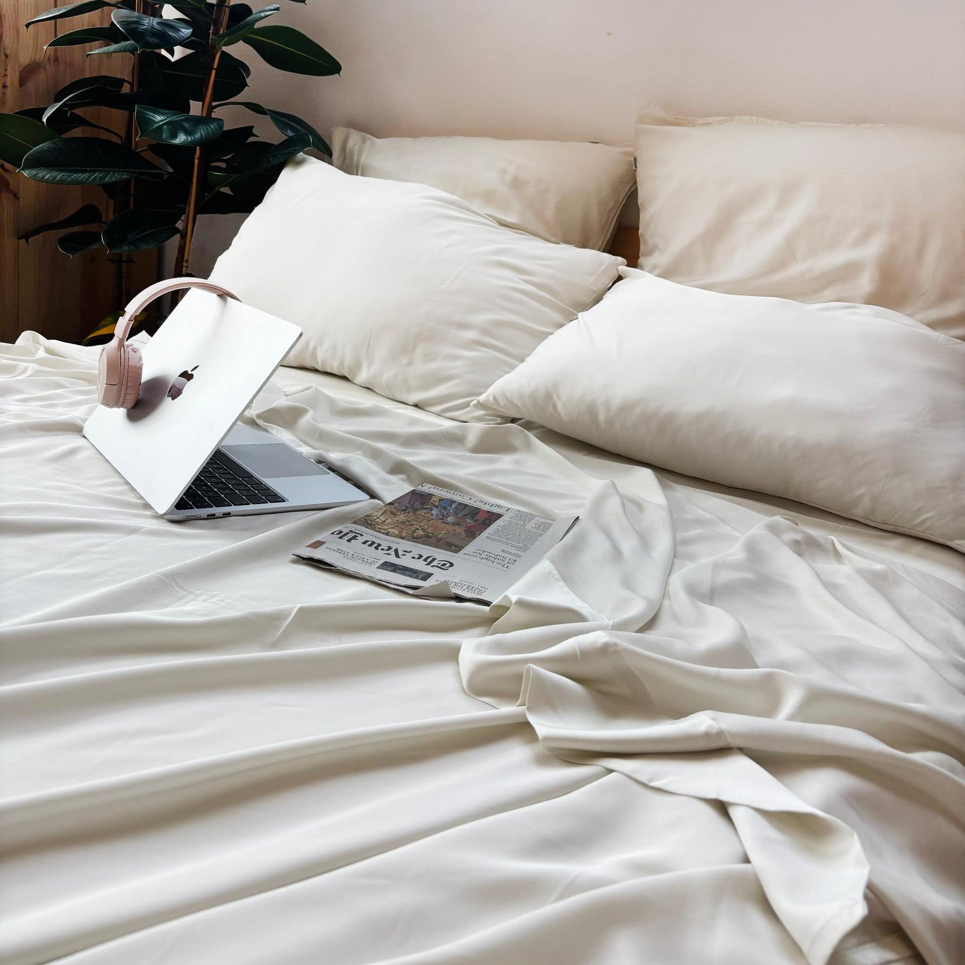 Beige bamboe bovenlaken-set – sheets and kussensloops, zacht, ademend en duurzaam beddengoed