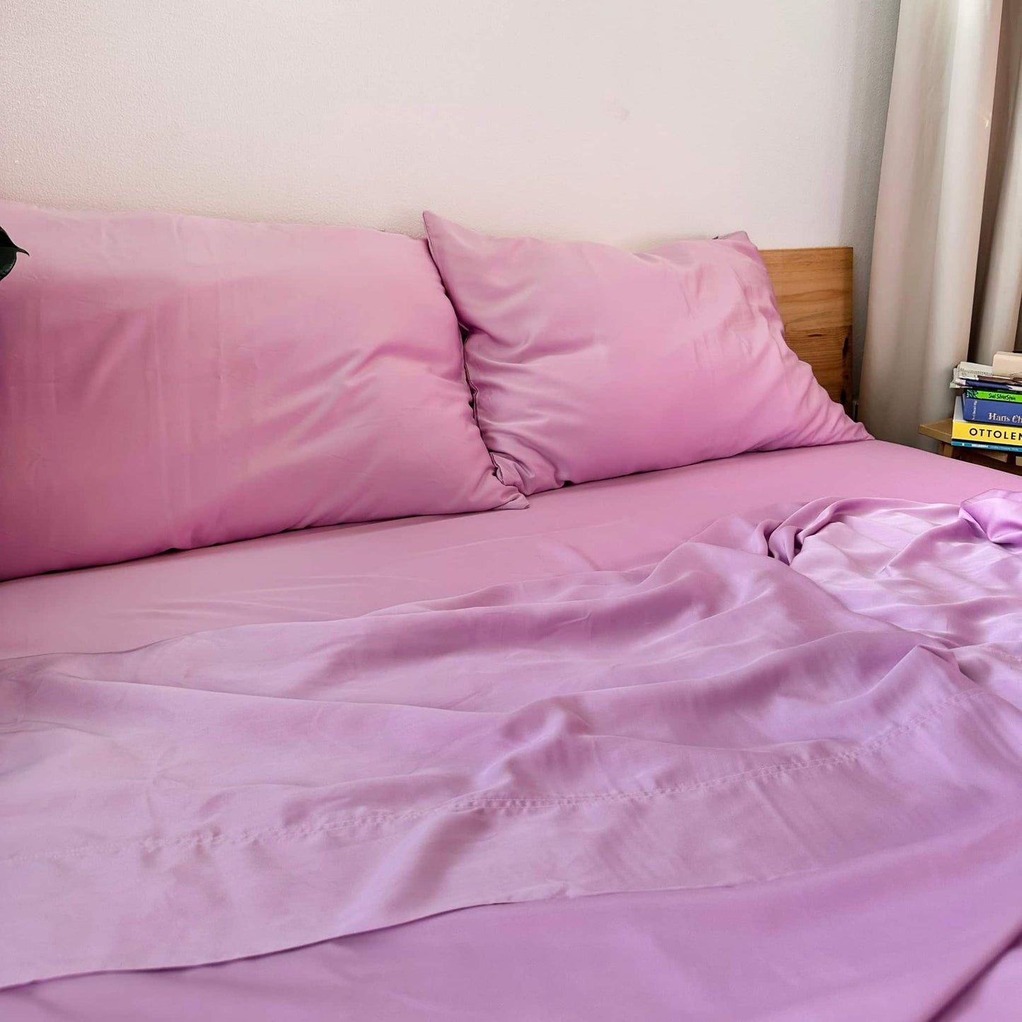 Full bed with lilac bamboe bovenlaken-set – sheets and kussensloops, zacht, ademend en duurzaam