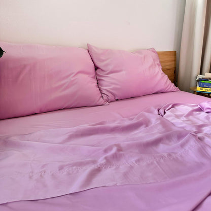 Full bed with lilac bamboe bovenlaken-set – sheets and kussensloops, zacht, ademend en duurzaam